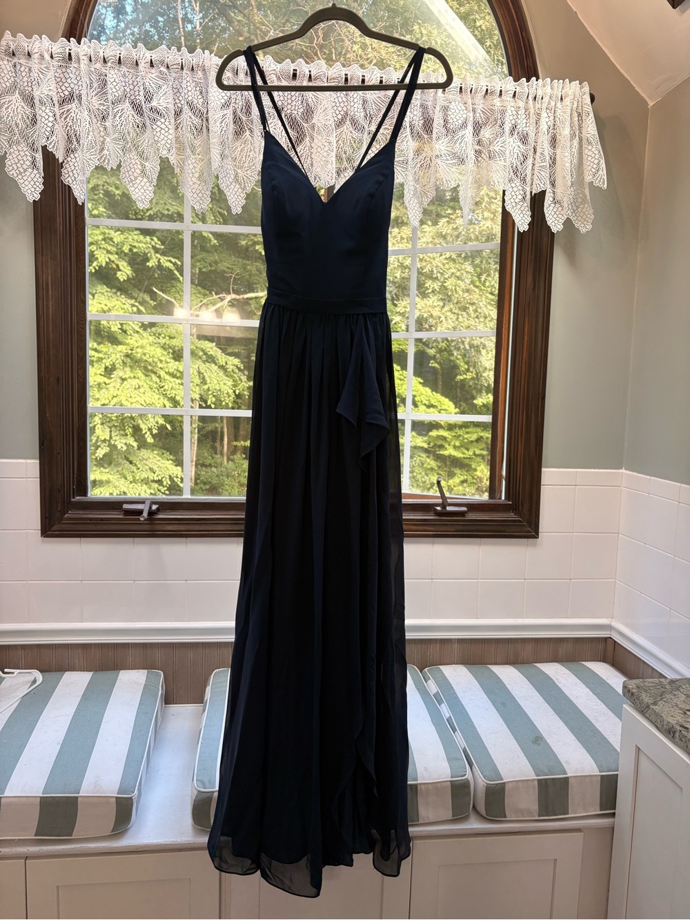 Navy V-Neck Maxi Dress with Delicate Double Straps